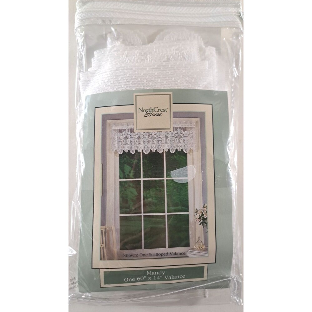 NEW Northcrest White Lace Window Valance Mandy Scalloped Cottage Country 60x14